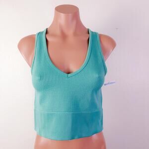 90 Degree by Reflex Flex For It Cropped Waffle Knit Tank Top Bra Teal Yoga L NWT